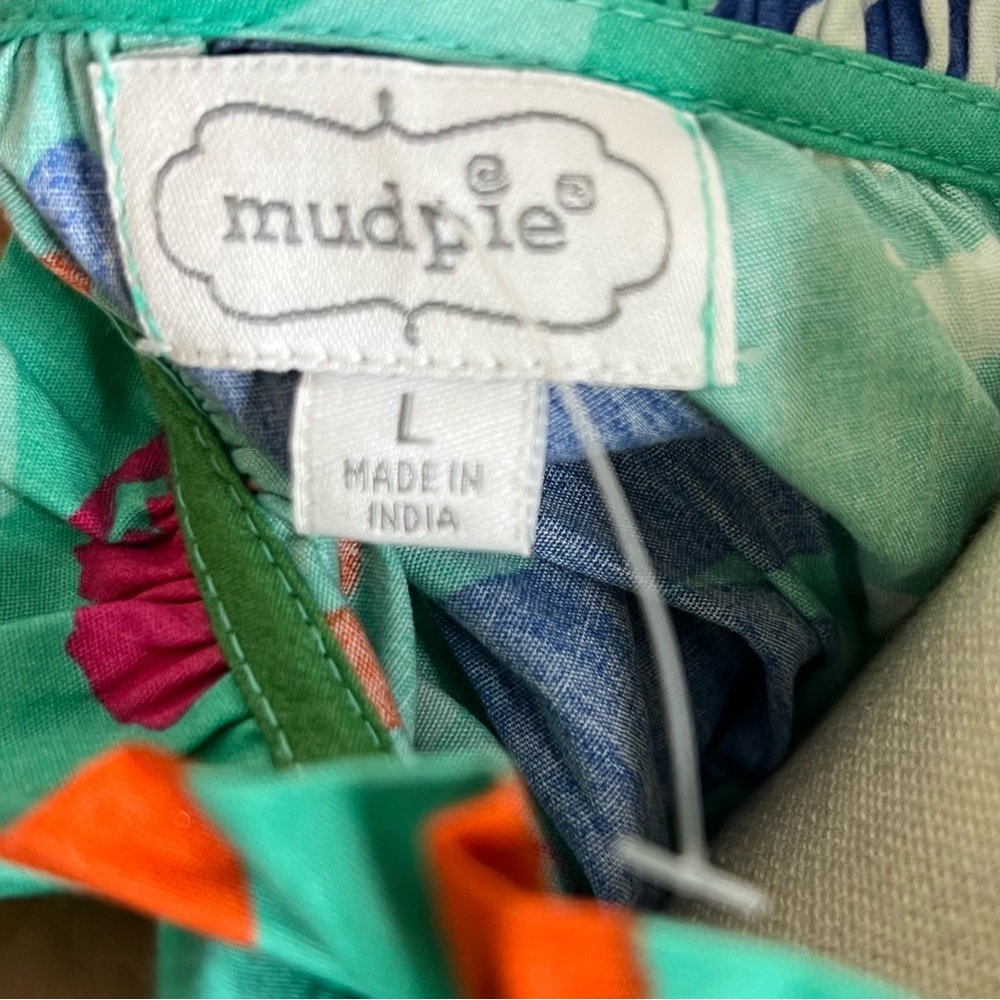 EUC Mud Pie Green Cotton Tropical Ruffled Cap Sleeve Blouse Sz L - Picture 5 of 6